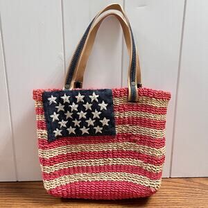 Q&A Vintage American Flag Straw Bag Purse Clutch Women's Accessory